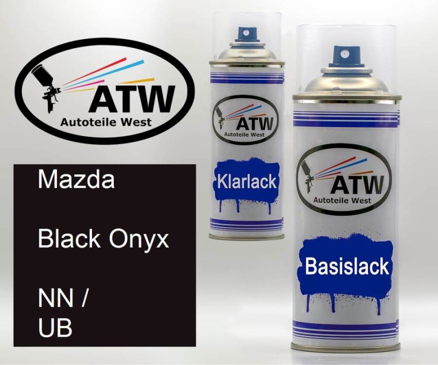 Mazda, Black Onyx, NN / UB: 400ml Sprühdose + 400ml Klarlack - Set, von ATW Autoteile West.